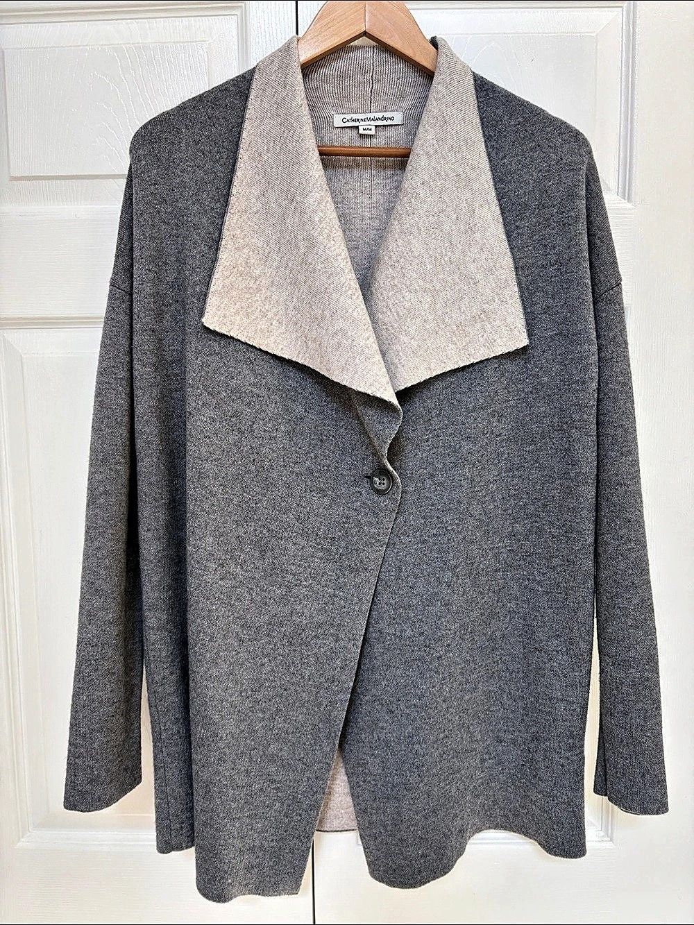 Catherine Malandrino Two Tone Gray Beige Draped Wool Blend Jacket M